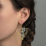 Semi-Circle Dangle Earrings in Gold-Plated & 925 Sterling Silver with Peridot - Image 2
