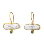 925 Sterling Silver and Gold Plated Pearl Stud earrings with Peridot
