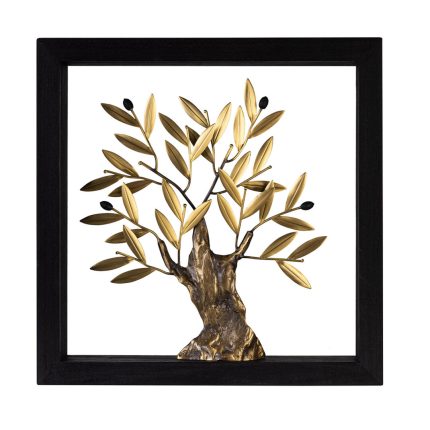 Διακοσμητικό Ξύλινο Κάδρο 30X30cm – Δέντρο Ελιάς Ορείχαλκος