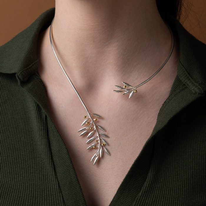 Olive Leaf Lace Necklace - Sterling Silver Gold Plated - Image 1