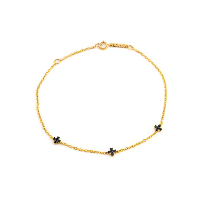 9K Yellow Gold Black Enamel Crosses Bracelet - Image 1