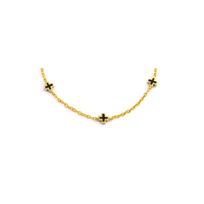 9K Yellow Gold Black Enamel Crosses Bracelet - Image 3