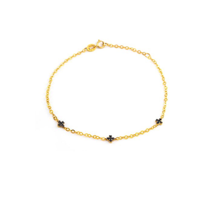 9K Yellow Gold Black Enamel Crosses Bracelet - Image 2