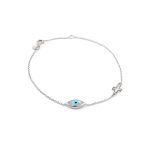 9K White Gold Evil Eye and Cross Bracelet