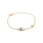 9K Yellow Gold Evil Eye Bracelet with Cross