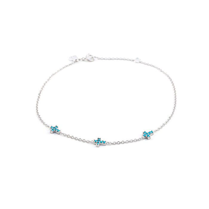 9K Gold Cross Bracelet with turquoise - Image 1