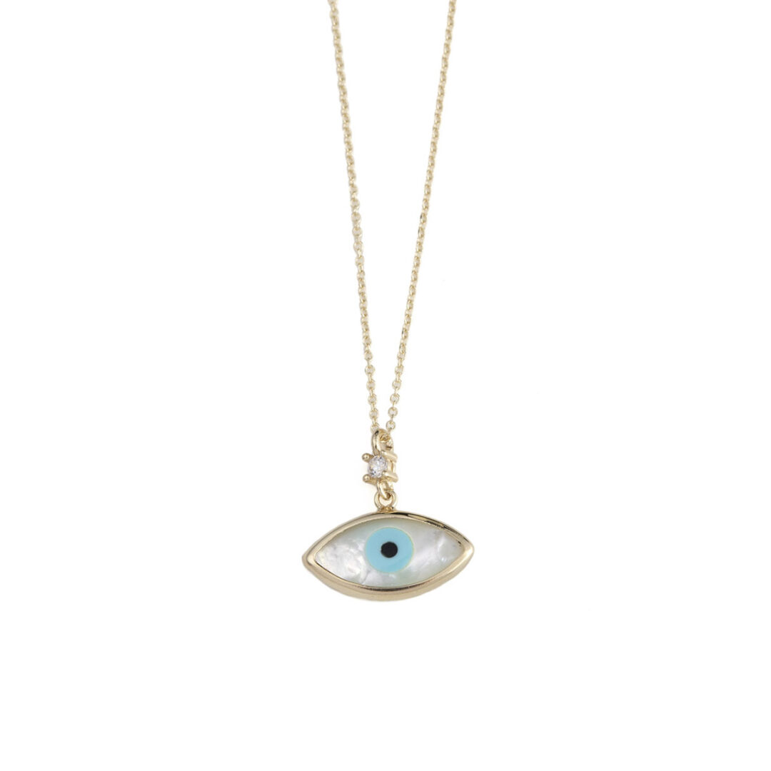 TO-NE-07236050 Evil Eye Necklace – 9K Gold and Zircon