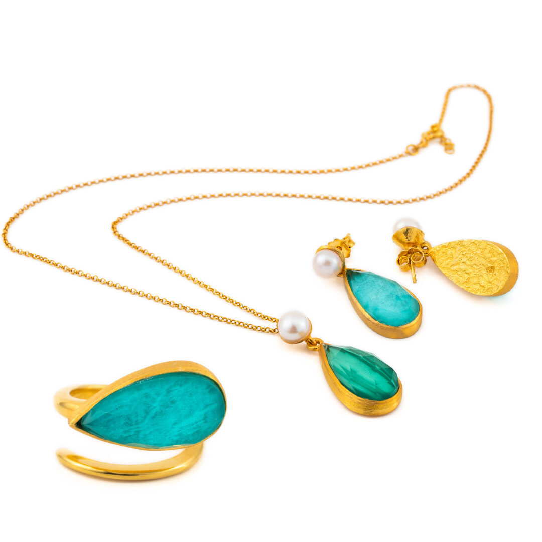 TS-N-02771d Sterling Silver Gold Plated Doublet Amazonite Earrings - Image 4