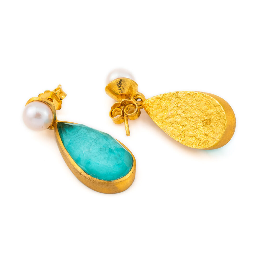 TS-N-03209 Sterling Silver Gold Plated Doublet Amazonite Earrings - Image 2