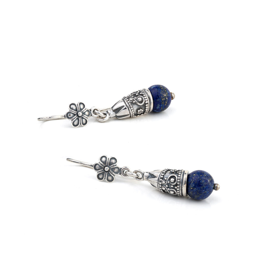 VA-SK-07153024b Byzantine Lapis Lazuli Earrings - 925 Sterling Silver - Image 3