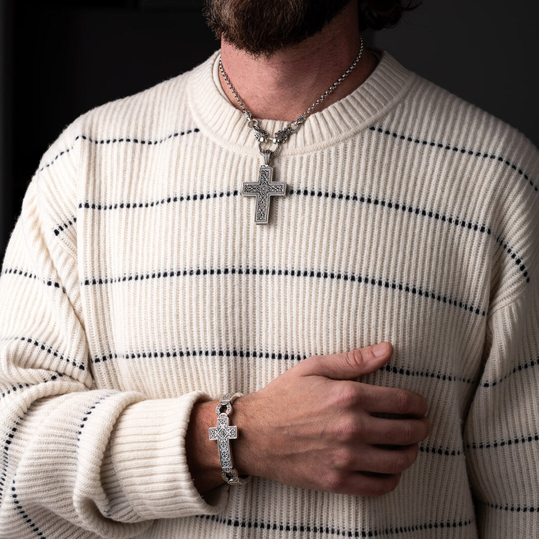 YI-B-06850240m Byzantine Cross Bangle Bracelet – Sterling Silver Yianni Jewelry - Image 2