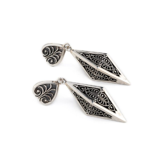 Byzantine Geometric Chandelier Silver Earrings - Yianni Jewelry - Image 1
