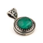 Byzantine Malachite Pendant - 925 Sterling Silver Gold Plated - Image 3