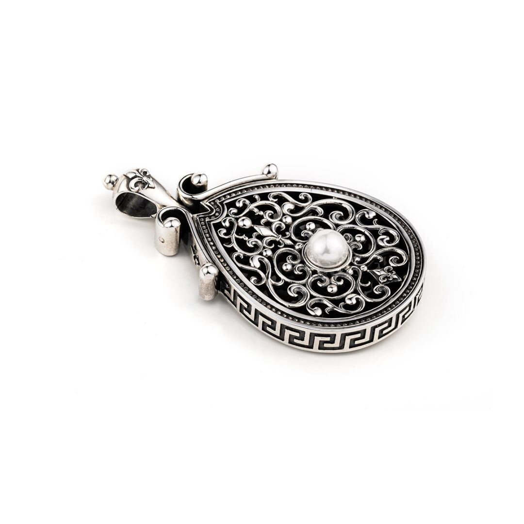 YI-P-02655112 Byzantine Pearl Pendant Ariadne Sterling Silver – Yianni Jewelry - Image 1