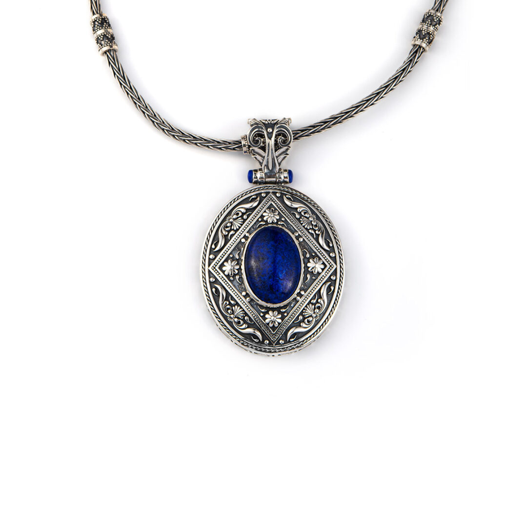YI-P-02967135 Byzantine Drop Pendant with Lapis Sterling Silver – Yianni Jewelry - Image 1