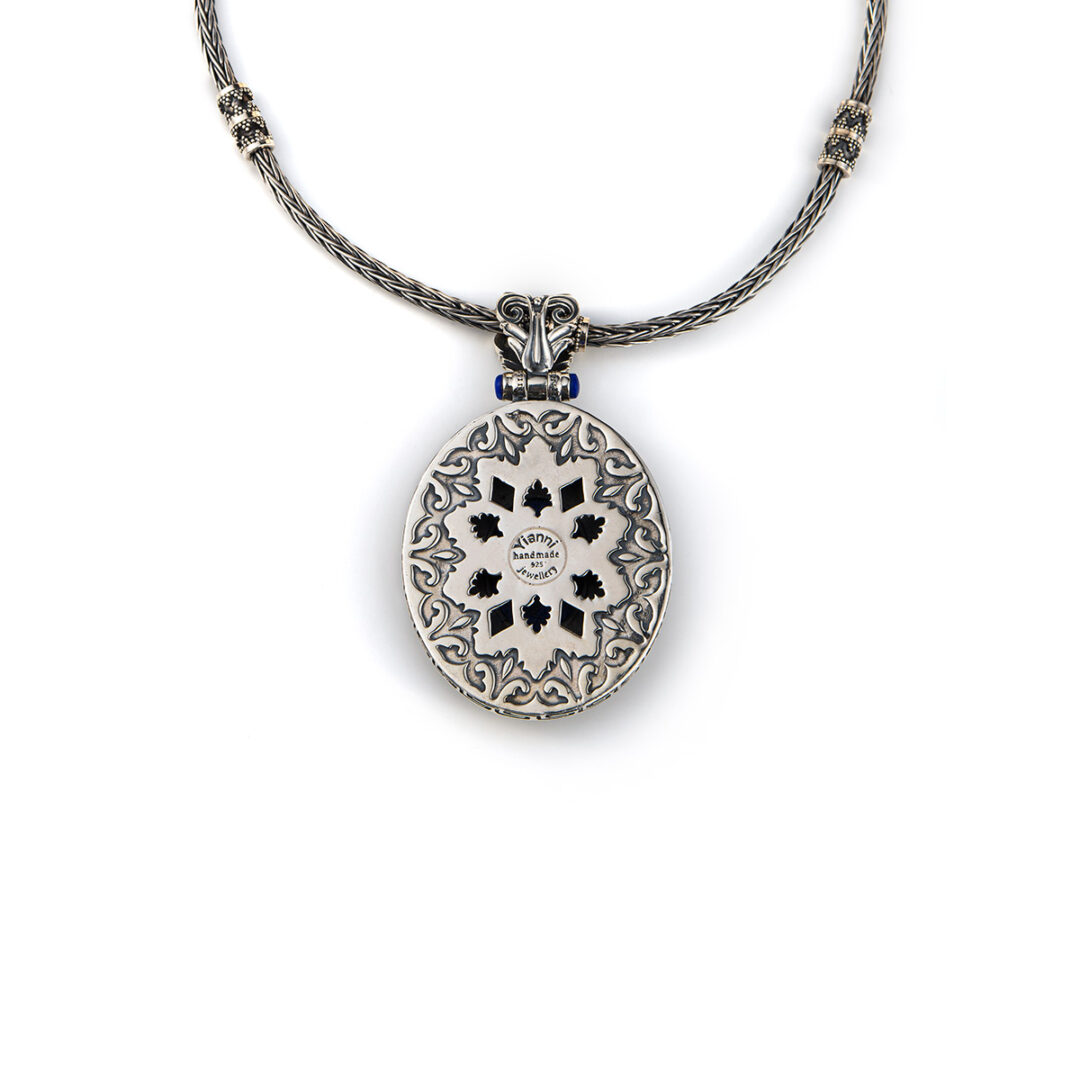 YI-P-02967135b Byzantine Drop Pendant with Lapis Sterling Silver – Yianni Jewelry - Image 2