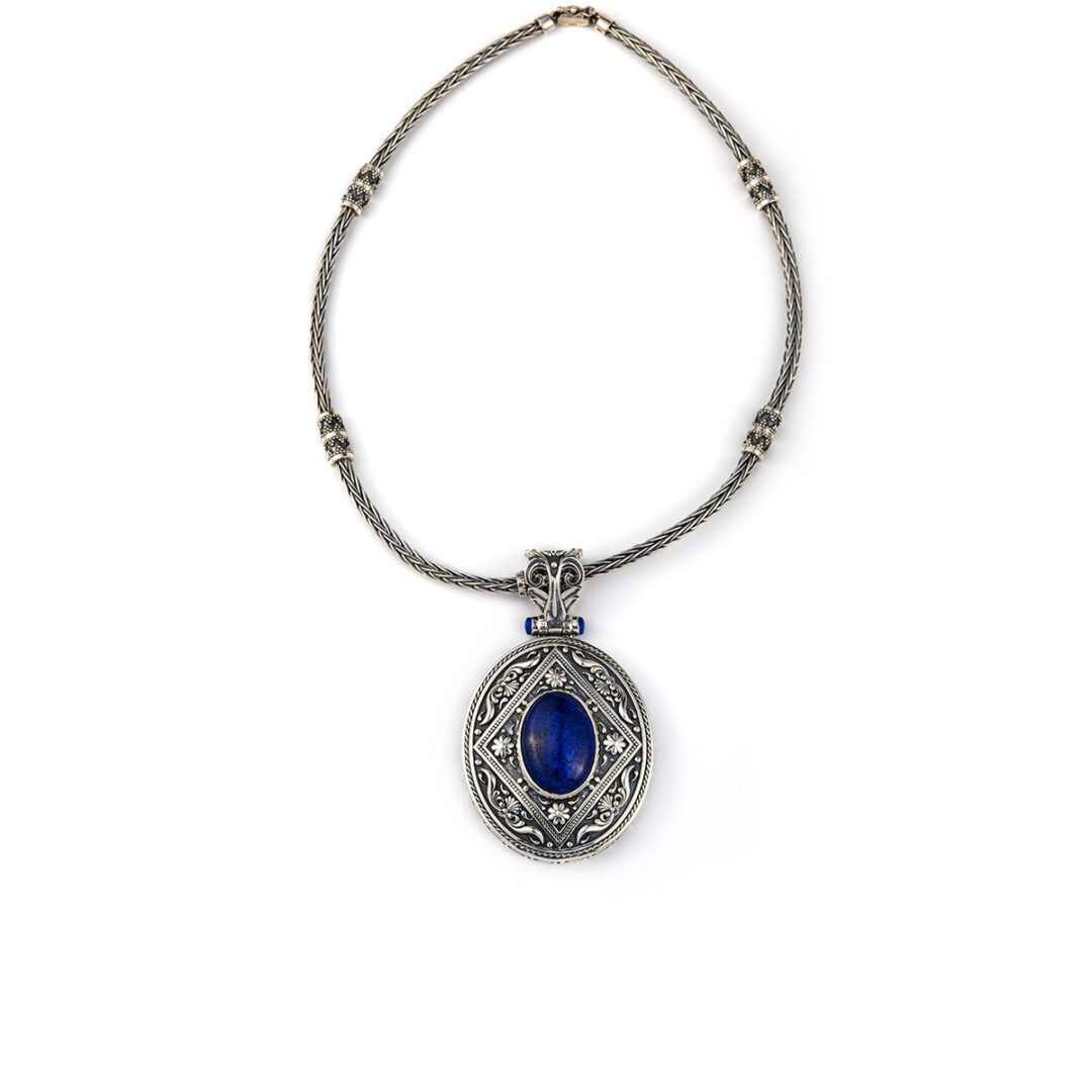 YI-P-02967135c Byzantine Drop Pendant with Lapis Sterling Silver – Yianni Jewelry - Image 3