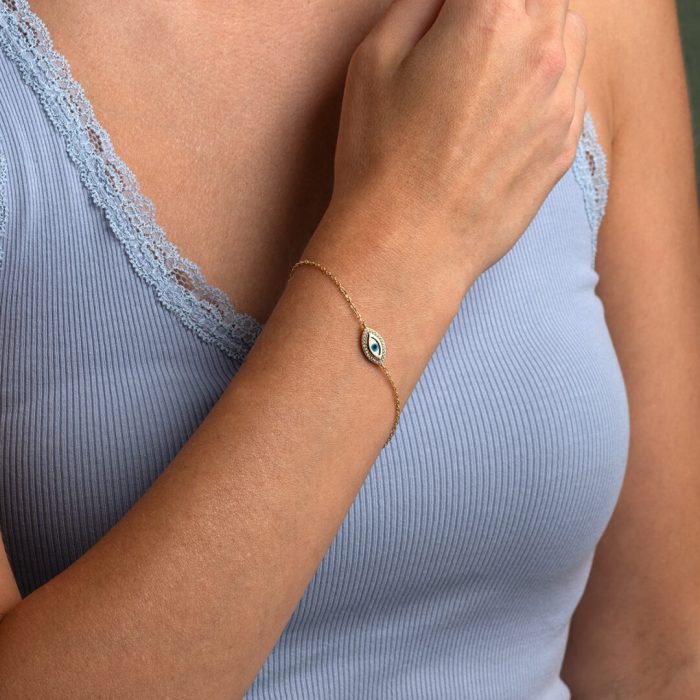 Βραχιόλι με Μάτι από Επιχρυσωμένο Ασήμι 925 και Ζιργκόν - Image 2