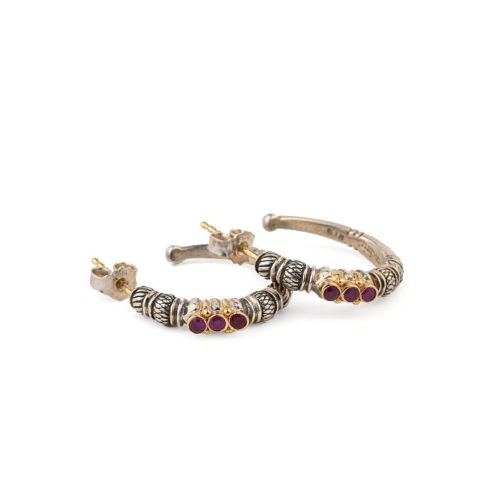 Kassandra Hoops earrings in 18K Gold and Sterling Silver with rubies - Image 1