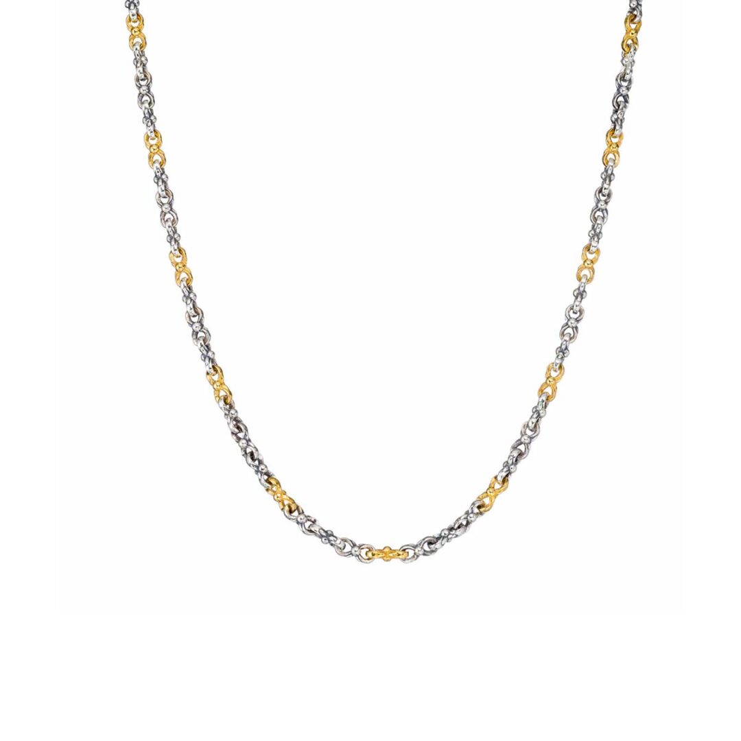 p4095 Gerochristo - Cable Chain handmade in Sterling Silver with Gold Plated Parts