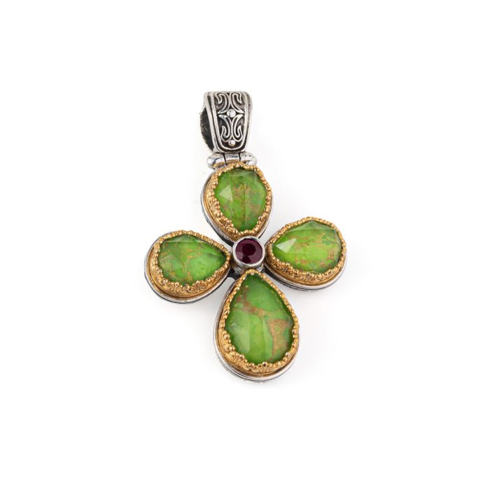 Gerochristo - Σταυρός Iris από Ασήμι 925 με Green Copper - Image 1