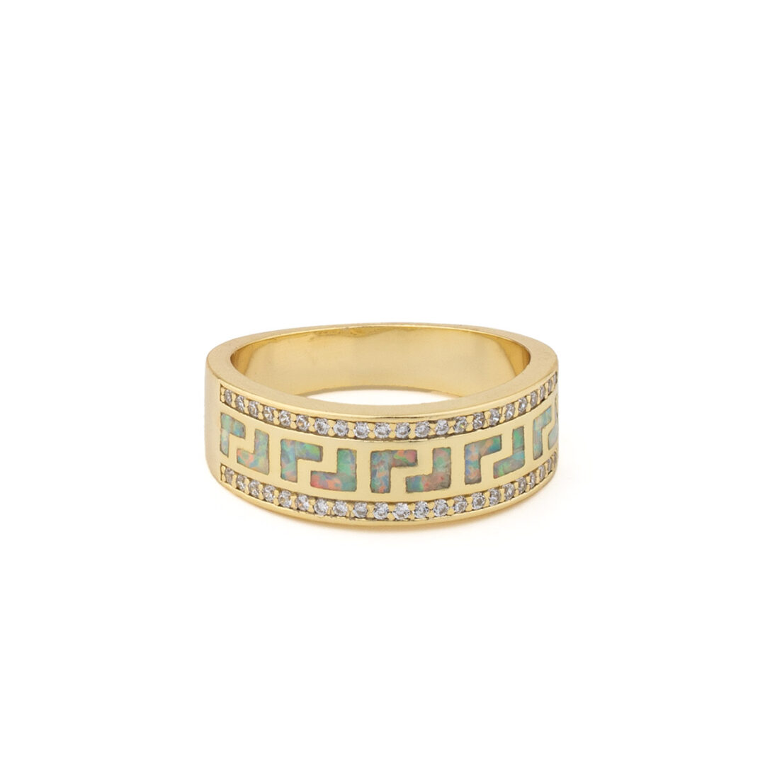 11182|11182B|Greek-Roots-Packaging Greek Key Band Ring with Zircon - Sterling Silver - Image 1