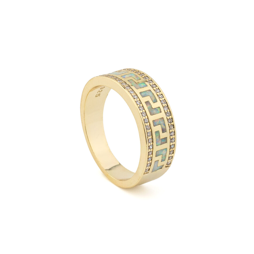 11182B Greek Key Band Ring with Zircon - Sterling Silver - Image 2