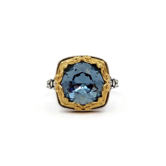 Βυζαντινό Δαχτυλίδι με London Blue Topaz - Επιχρυσωμένο Ασήμι 925 - Image 1