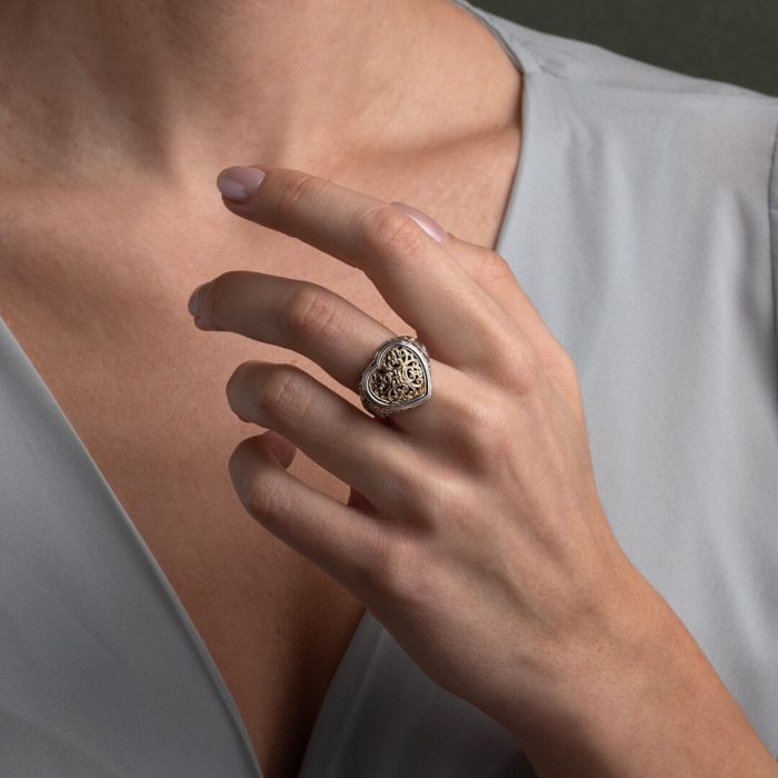 Gerochristo - Mediterranean heart Ring in 18K Gold and Sterling Silver - Image 2