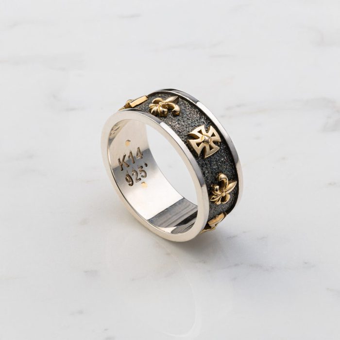 Fler Des Lis Cross Ring - 14k Solid Gold & Sterling Silver - Image 2