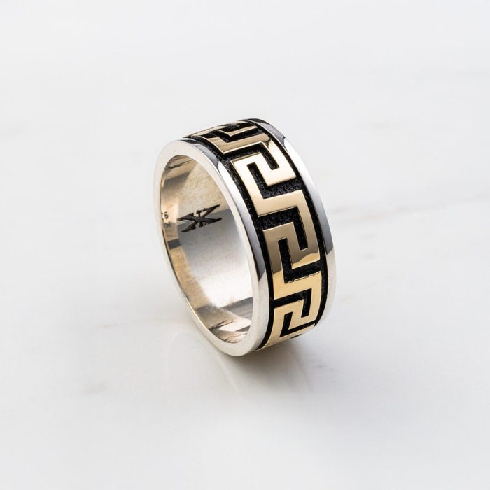 Greek Key Ring - 14k Solid Gold & Sterling Silver - Image 3