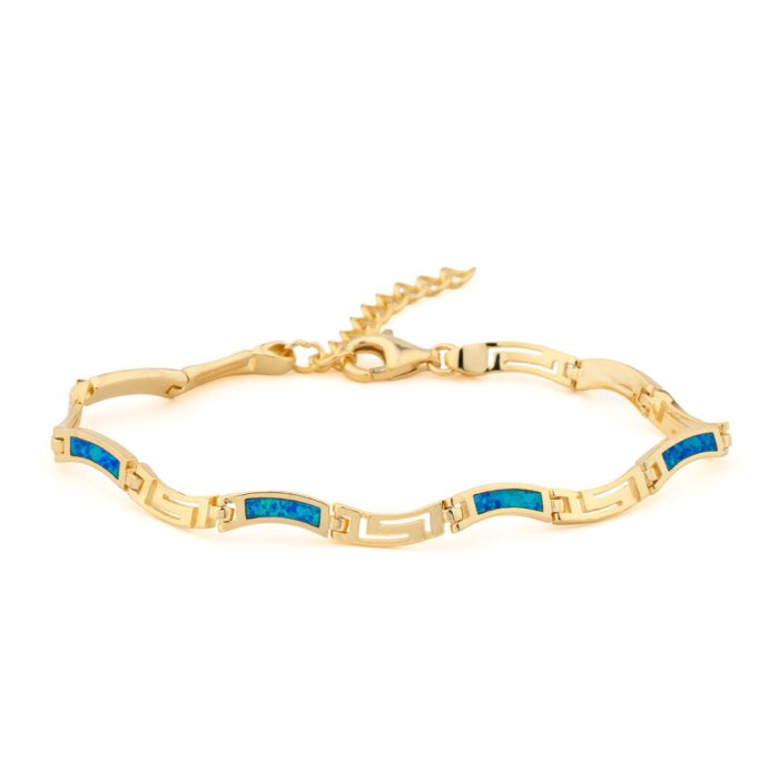 Meander Wave Bracelet – 925 Sterling Silver with Opal - Image 1