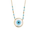 Κολιέ Αλυσίδα με Μπίλιες και Χρωματιστό Μάτι Πέτρα  - Ασήμι 925 - Image 3