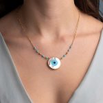 Κολιέ Αλυσίδα με Μπίλιες και Χρωματιστό Μάτι Πέτρα  - Ασήμι 925 - Image 4