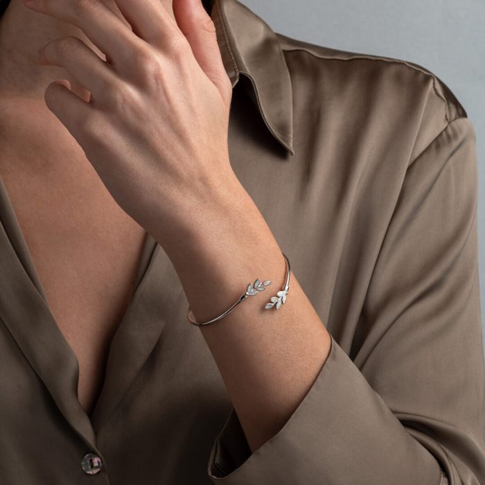 Βραχιόλι από Opal με Φύλλα Ελιάς - Ασήμι 925 και Επιχρυσωμένο Ασήμι - Image 3