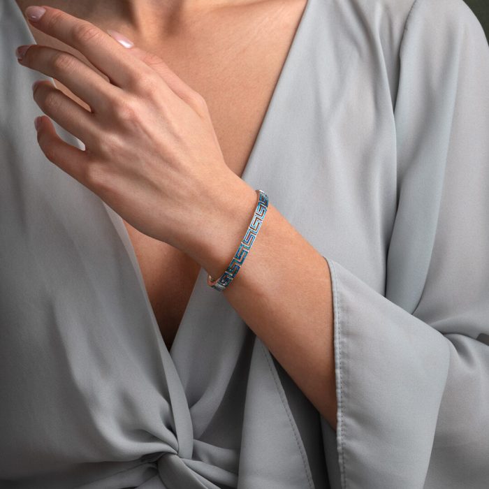 Βραχιόλι Bangle Μαίανδρος με Μπλε Όπαλ - Ασήμι 925 - Image 4