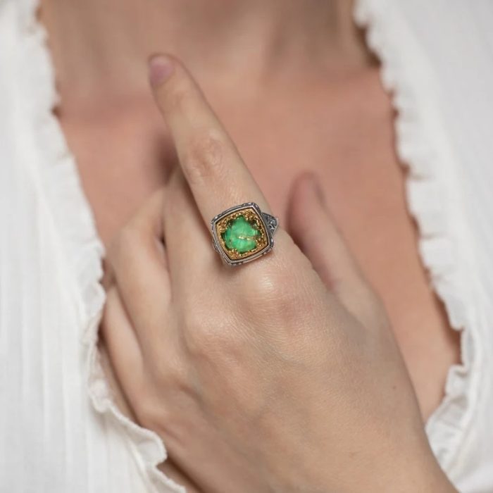 Βυζαντινό Δαχτυλίδι με Green Copper - Επιχρυσωμένο Ασήμι 925 - Image 2