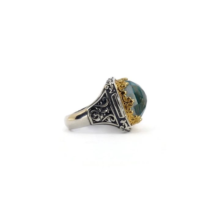 Βυζαντινό Δαχτυλίδι με Turquoise Doublet – Επιχρυσωμένο Ασήμι 925 - Image 4