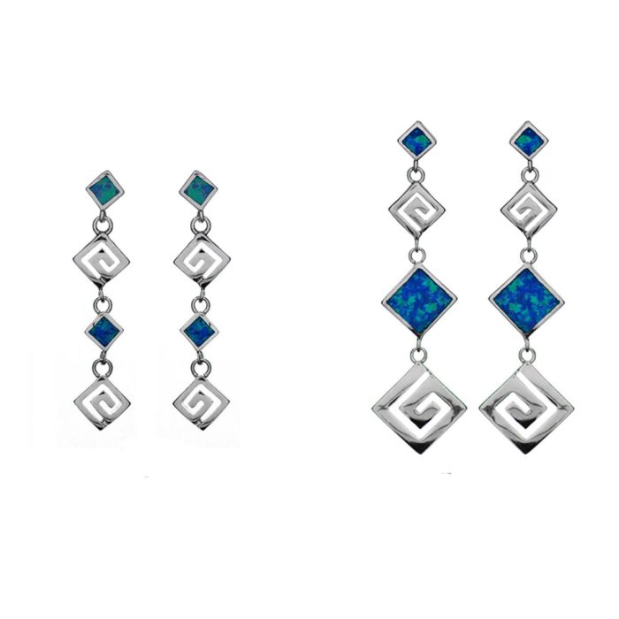 Meander Dangle Earrings – 925 Sterling Silver with Opal - Image 3