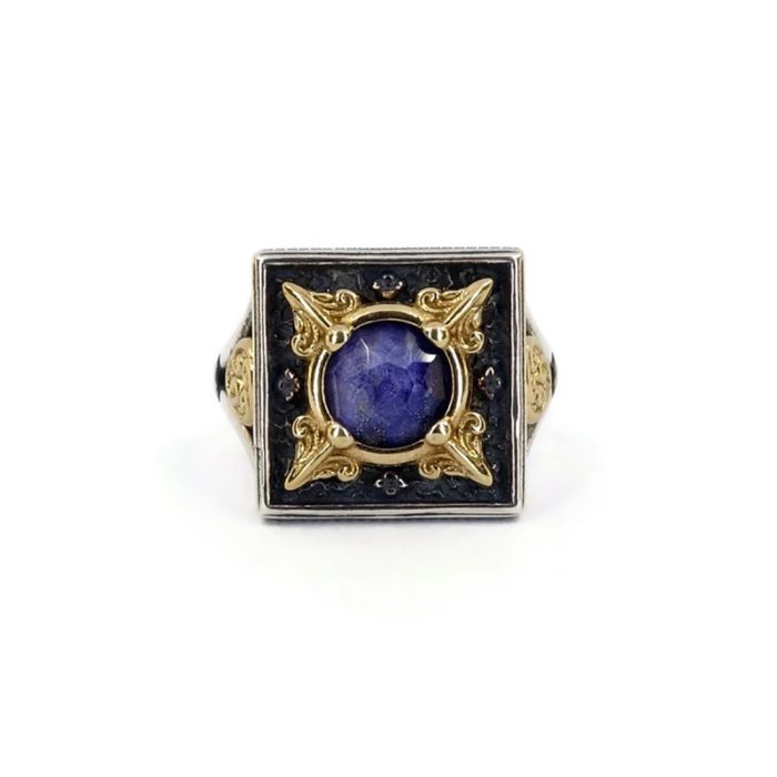 Βυζαντινό Δαχτυλίδι με Doublet Lapis – Επιχρυσωμένο Ασήμι 925 - Image 1