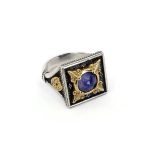Βυζαντινό Δαχτυλίδι με Doublet Lapis – Επιχρυσωμένο Ασήμι 925 - Image 3