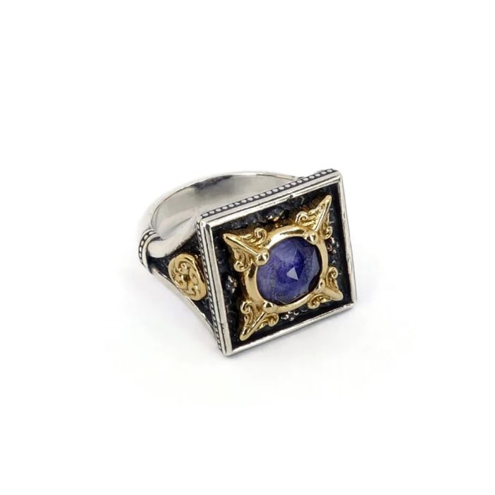 Βυζαντινό Δαχτυλίδι με Doublet Lapis – Επιχρυσωμένο Ασήμι 925 - Image 3