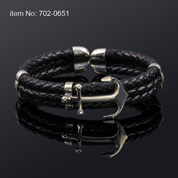 Sterling silver leather anchor bracelet - Image 4