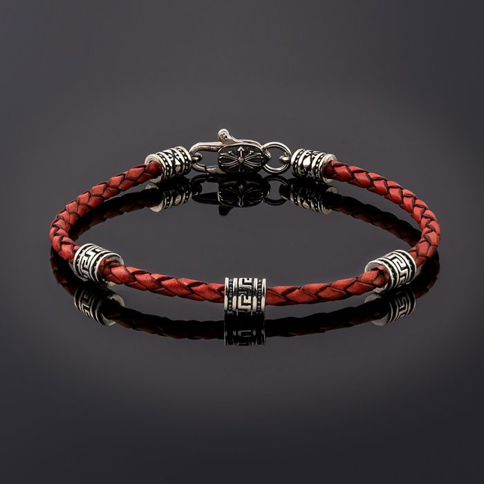 Bracelet with Meander Motif and Braided Genuine Leather - Image 5