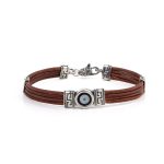 Sterling Silver Leather Bracelet with Lucky Eye Motif and Meander - Image 4
