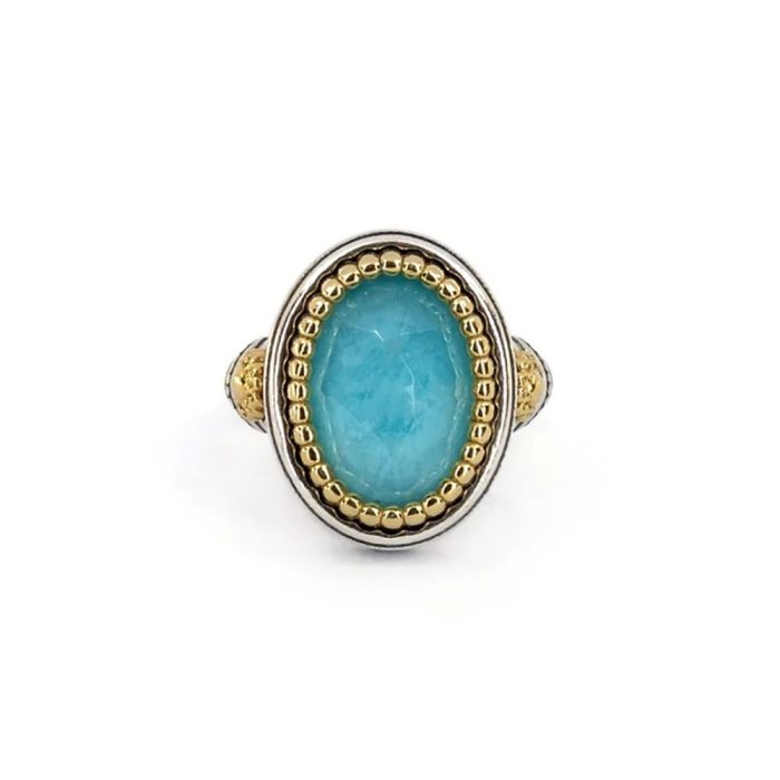 Βυζαντινό Δαχτυλίδι με Amazonite Doublet – Επιχρυσωμένο Ασήμι 925 - Image 1