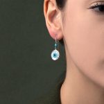 Sterling Silver Hook Earrings with Mother of Pearl Evil Eye - Image 2