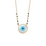 Κολιέ Αλυσίδα με Μπίλιες και Χρωματιστό Μάτι Πέτρα  - Ασήμι 925