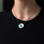 Κολιέ Αλυσίδα με Μπίλιες και Χρωματιστό Μάτι Πέτρα  - Ασήμι 925 - Image 2