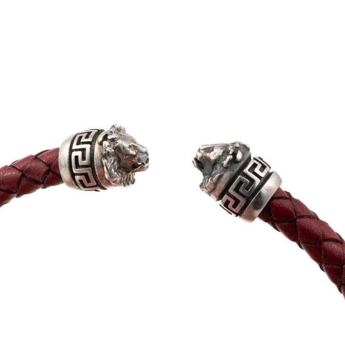 Sterling Silver Leather Lion Bracelet with Greek key - Image 5